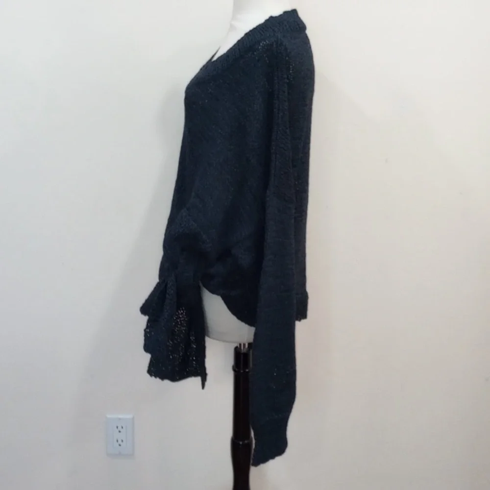 Rodebjer Anisah Blue Tape Yarn Oversize Open Weave Side Tie Sweater, Size XL - Picture 11 of 16